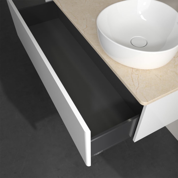 Villeroy & Boch Antao Waschbeckenunterschrank, 120 x 36 cm, 1 Auszug mit LED-Licht, Front ohne Struktur, mit Hahnloch, für Waschtisch rechts