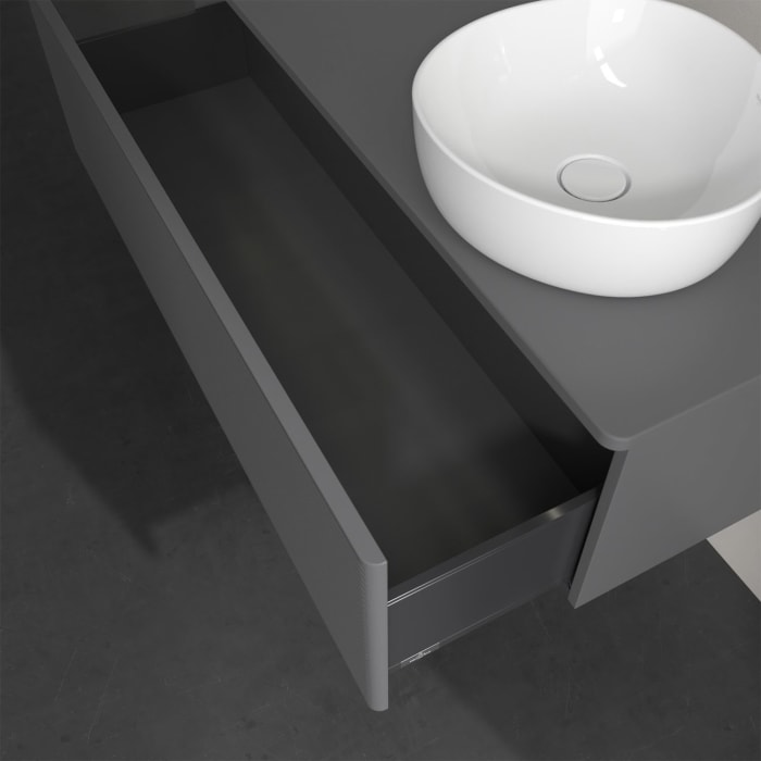 Villeroy & Boch Antao Waschbeckenunterschrank, 120 x 36 cm, 1 Auszug mit LED-Licht, Front mit Struktur, ohne Hahnloch, für Waschtisch rechts