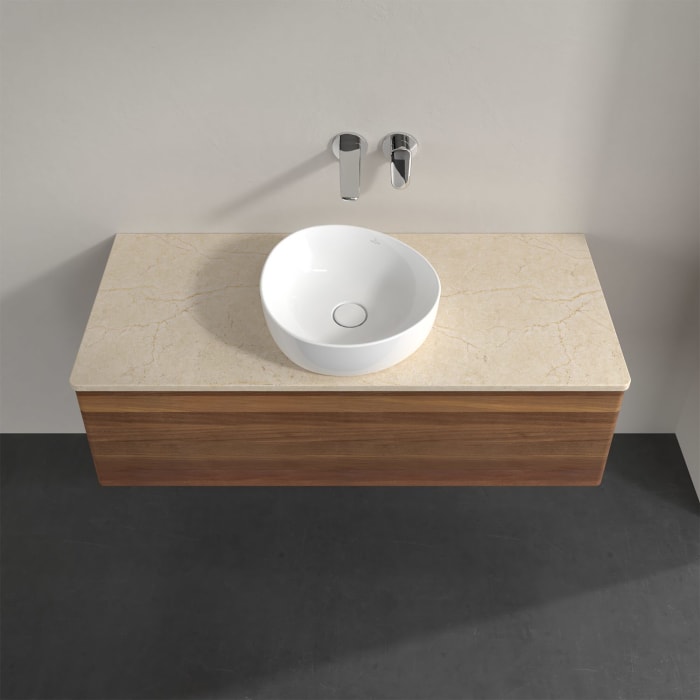 Villeroy & Boch Antao Waschbeckenunterschrank, 120 x 36 cm, 1 Auszug mit LED-Licht, Front ohne Struktur, ohne Hahnloch, für Waschtisch mittig