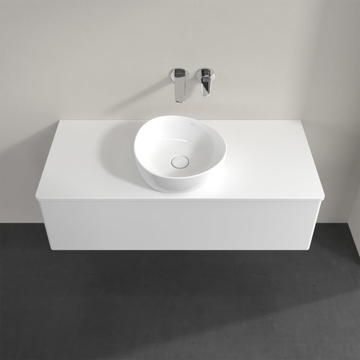 Villeroy & Boch Antao Waschbeckenunterschrank, 120 x 36 cm, 1 Auszug mit LED-Licht, Front ohne Struktur, mit Hahnloch, für Waschtisch mittig