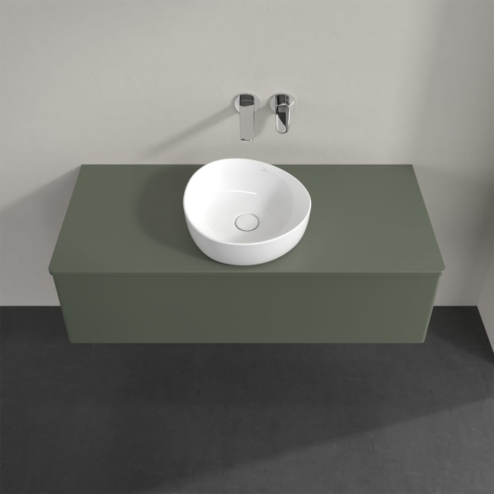 Villeroy & Boch Antao Waschbeckenunterschrank, 120 x 36 cm, 1 Auszug mit LED-Licht, Front ohne Struktur, mit Hahnloch, für Waschtisch mittig