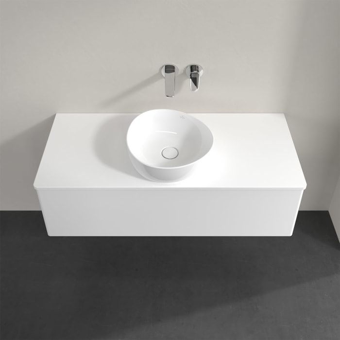 Villeroy & Boch Antao Waschbeckenunterschrank, 120 x 36 cm, 1 Auszug mit LED-Licht, Front ohne Struktur, mit Hahnloch, für Waschtisch mittig