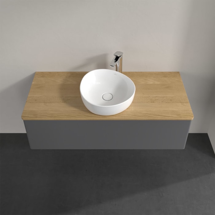 Villeroy & Boch Antao Waschbeckenunterschrank, 120 x 36 cm, 1 Auszug mit LED-Licht, Front ohne Struktur, mit Hahnloch, für Waschtisch mittig