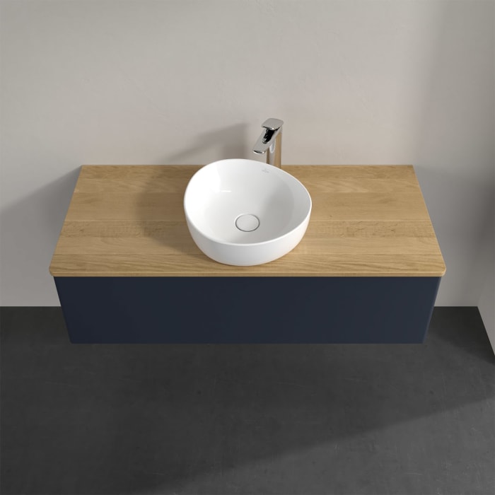 Villeroy & Boch Antao Waschbeckenunterschrank, 120 x 36 cm, 1 Auszug mit LED-Licht, Front ohne Struktur, mit Hahnloch, für Waschtisch mittig