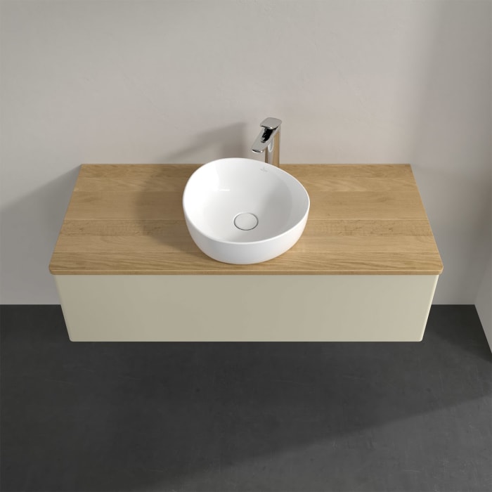 Villeroy & Boch Antao Waschbeckenunterschrank, 120 x 36 cm, 1 Auszug mit LED-Licht, Front ohne Struktur, mit Hahnloch, für Waschtisch mittig