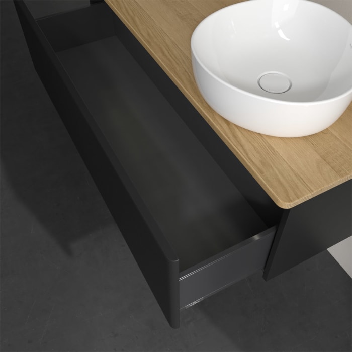 Villeroy & Boch Antao Waschbeckenunterschrank, 120 x 36 cm, 1 Auszug mit LED-Licht, Front mit Struktur, ohne Hahnloch, für Waschtisch rechts