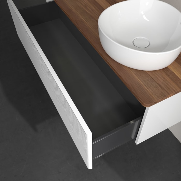 Villeroy & Boch Antao Waschbeckenunterschrank, 120 x 36 cm, 1 Auszug mit LED-Licht, Front mit Struktur, ohne Hahnloch, für Waschtisch rechts