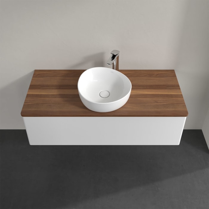 Villeroy & Boch Antao Waschbeckenunterschrank, 120 x 36 cm, 1 Auszug mit LED-Licht, Front ohne Struktur, mit Hahnloch, für Waschtisch mittig