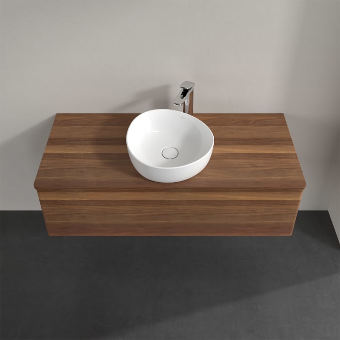 Villeroy & Boch Antao Waschbeckenunterschrank, 120 x 36 cm, 1 Auszug mit LED-Licht, Front ohne Struktur, mit Hahnloch, für Waschtisch mittig