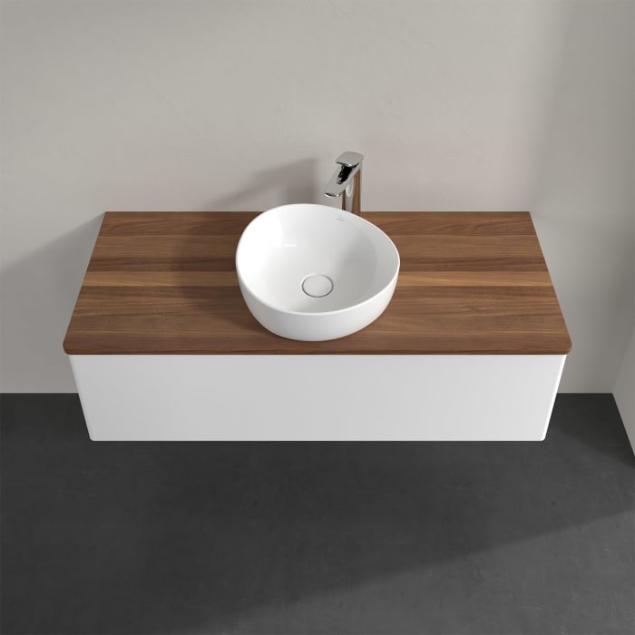 Villeroy & Boch Antao Waschbeckenunterschrank, 120 x 36 cm, 1 Auszug mit LED-Licht, Front ohne Struktur, mit Hahnloch, für Waschtisch mittig