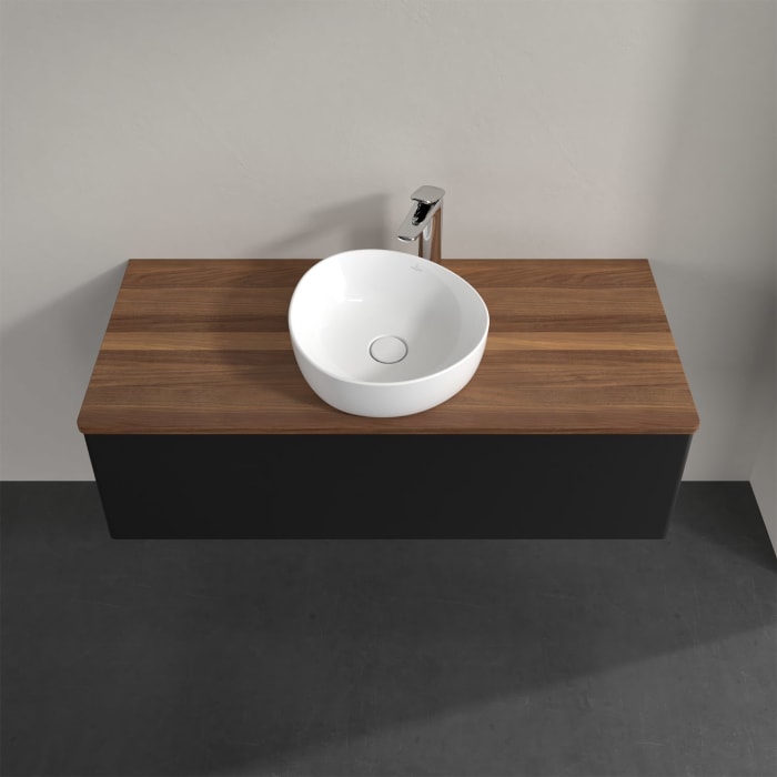 Villeroy & Boch Antao Waschbeckenunterschrank, 120 x 36 cm, 1 Auszug mit LED-Licht, Front ohne Struktur, mit Hahnloch, für Waschtisch mittig