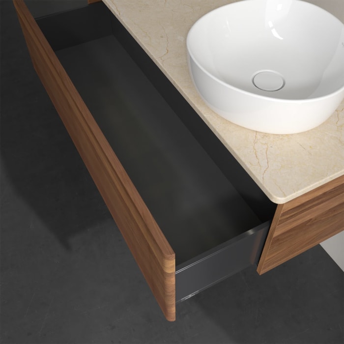 Villeroy & Boch Antao Waschbeckenunterschrank, 120 x 36 cm, 1 Auszug mit LED-Licht, Front mit Struktur, ohne Hahnloch, für Waschtisch rechts