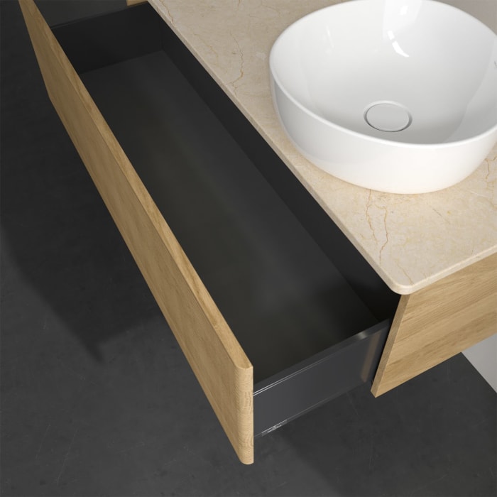 Villeroy & Boch Antao Waschbeckenunterschrank, 120 x 36 cm, 1 Auszug mit LED-Licht, Front mit Struktur, ohne Hahnloch, für Waschtisch rechts