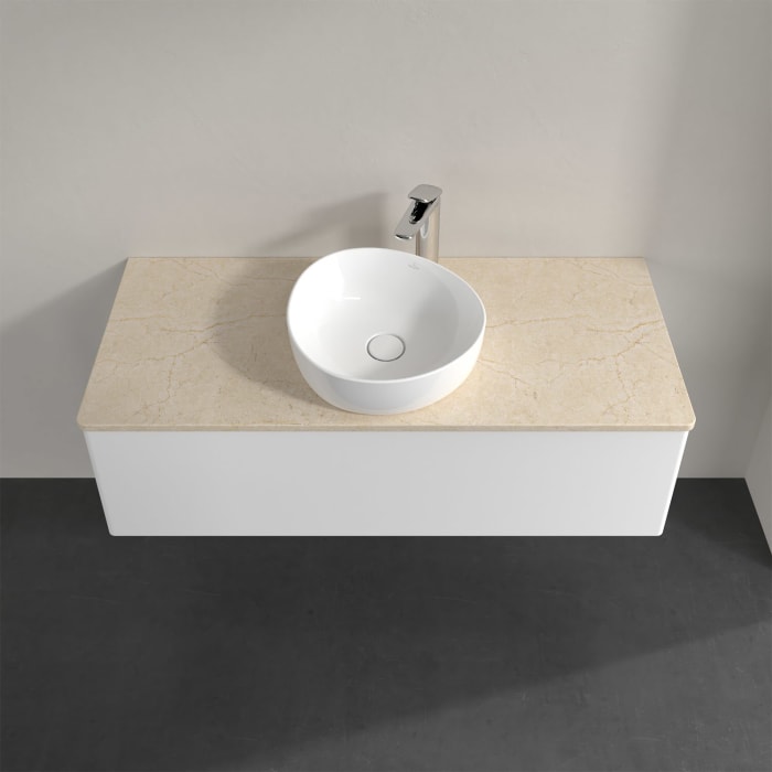 Villeroy & Boch Antao Waschbeckenunterschrank, 120 x 36 cm, 1 Auszug mit LED-Licht, Front ohne Struktur, mit Hahnloch, für Waschtisch mittig