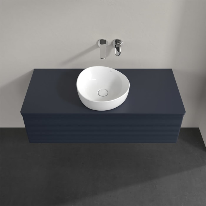 Villeroy & Boch Antao Waschbeckenunterschrank, 120 x 36 cm, 1 Auszug mit LED-Licht, Front mit Struktur, ohne Hahnloch, für Waschtisch mittig