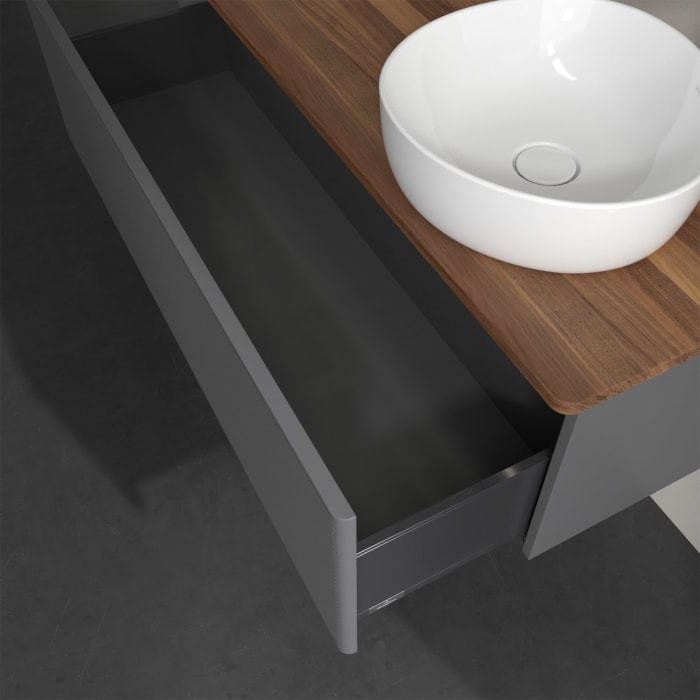 Villeroy & Boch Antao Waschbeckenunterschrank, 120 x 36 cm, 1 Auszug mit LED-Licht, Front mit Struktur, mit Hahnloch, für Waschtisch rechts