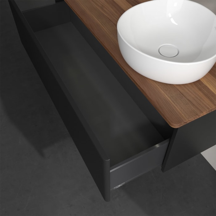 Villeroy & Boch Antao Waschbeckenunterschrank, 120 x 36 cm, 1 Auszug mit LED-Licht, Front mit Struktur, mit Hahnloch, für Waschtisch rechts