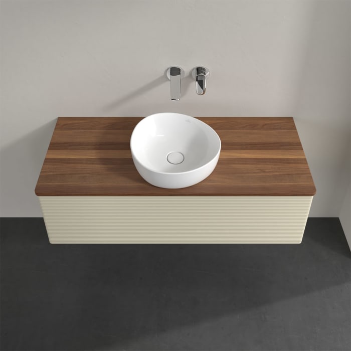 Villeroy & Boch Antao Waschbeckenunterschrank, 120 x 36 cm, 1 Auszug mit LED-Licht, Front mit Struktur, ohne Hahnloch, für Waschtisch mittig