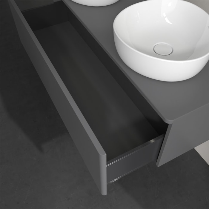 Villeroy & Boch Antao Waschbeckenunterschrank, 120 x 36 cm, 1 Auszug mit LED-Licht, Front ohne Struktur, ohne Hahnloch, für Waschtisch links und recht