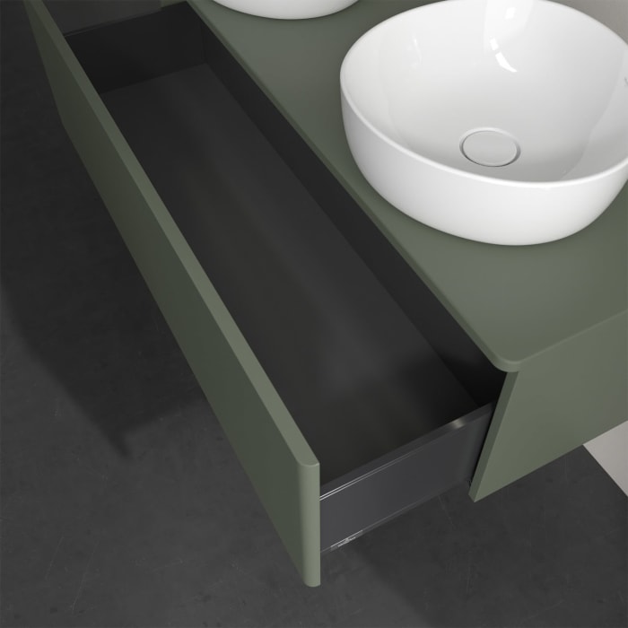 Villeroy & Boch Antao Waschbeckenunterschrank, 120 x 36 cm, 1 Auszug mit LED-Licht, Front ohne Struktur, ohne Hahnloch, für Waschtisch links und recht