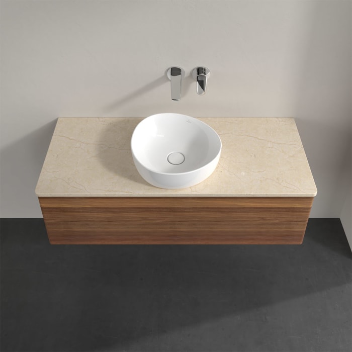 Villeroy & Boch Antao Waschbeckenunterschrank, 120 x 36 cm, 1 Auszug mit LED-Licht, Front mit Struktur, ohne Hahnloch, für Waschtisch mittig