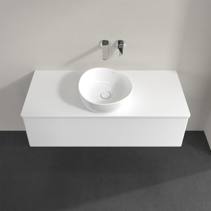 Villeroy & Boch Antao Waschbeckenunterschrank, 120 x 36 cm, 1 Auszug mit LED-Licht, Front mit Struktur, mit Hahnloch, für Waschtisch mittig