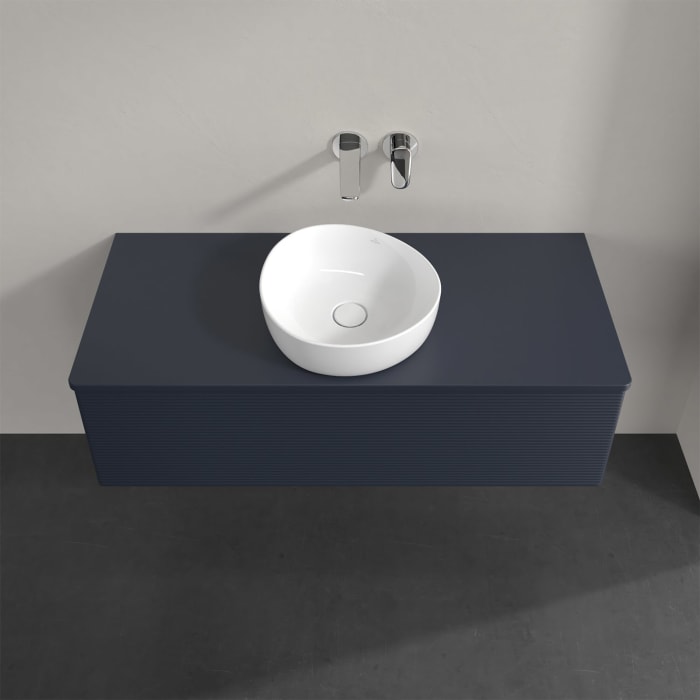 Villeroy & Boch Antao Waschbeckenunterschrank, 120 x 36 cm, 1 Auszug mit LED-Licht, Front mit Struktur, mit Hahnloch, für Waschtisch mittig