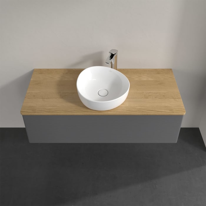 Villeroy & Boch Antao Waschbeckenunterschrank, 120 x 36 cm, 1 Auszug mit LED-Licht, Front mit Struktur, mit Hahnloch, für Waschtisch mittig