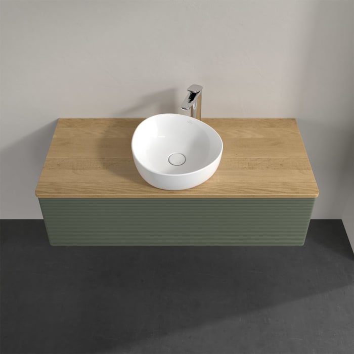 Villeroy & Boch Antao Waschbeckenunterschrank, 120 x 36 cm, 1 Auszug mit LED-Licht, Front mit Struktur, mit Hahnloch, für Waschtisch mittig