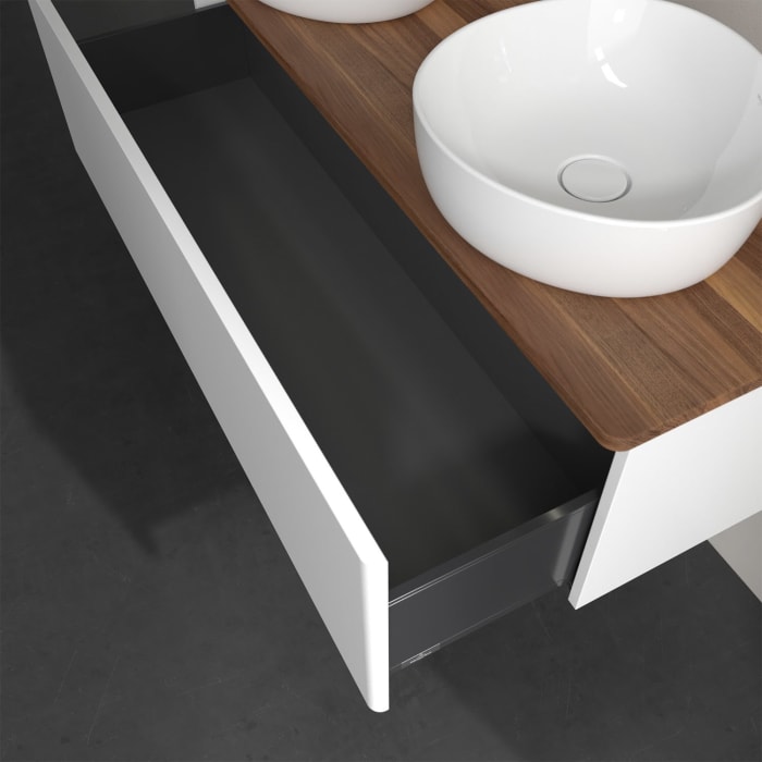 Villeroy & Boch Antao Waschbeckenunterschrank, 120 x 36 cm, 1 Auszug mit LED-Licht, Front ohne Struktur, ohne Hahnloch, für Waschtisch links und recht