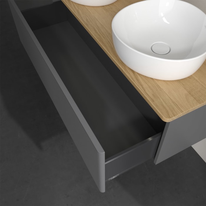 Villeroy & Boch Antao Waschbeckenunterschrank, 120 x 36 cm, 1 Auszug mit LED-Licht, Front mit Struktur, ohne Hahnloch, für Waschtisch links und rechts