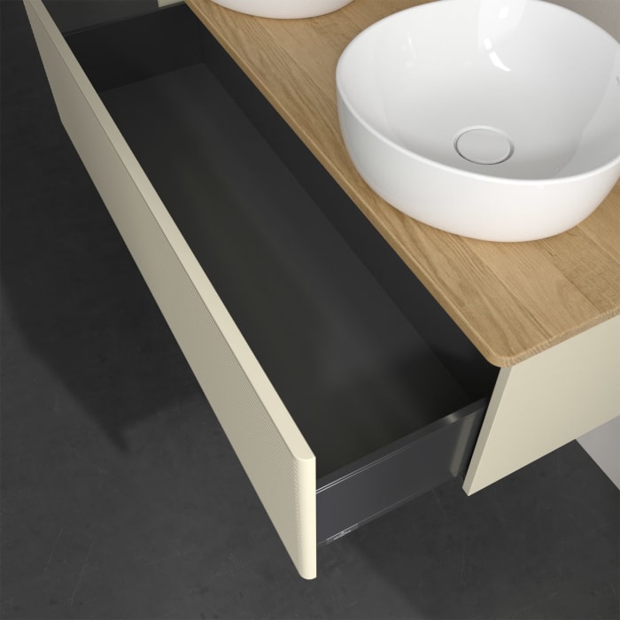 Villeroy & Boch Antao Waschbeckenunterschrank, 120 x 36 cm, 1 Auszug mit LED-Licht, Front mit Struktur, ohne Hahnloch, für Waschtisch links und rechts