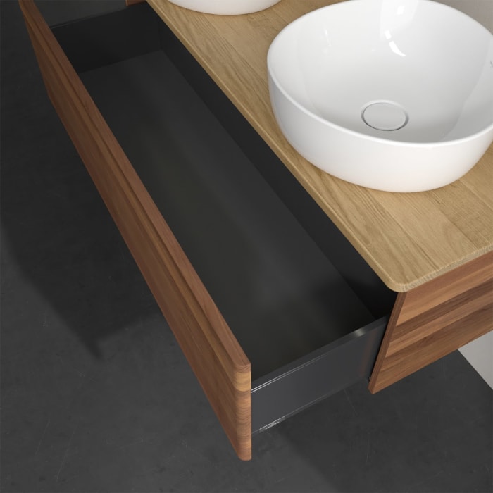 Villeroy & Boch Antao Waschbeckenunterschrank, 120 x 36 cm, 1 Auszug mit LED-Licht, Front mit Struktur, ohne Hahnloch, für Waschtisch links und rechts