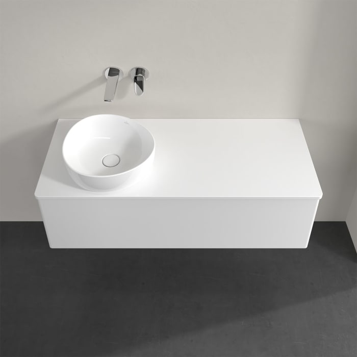 Villeroy & Boch Antao Waschbeckenunterschrank, 120 x 36 cm, 1 Auszug mit LED-Licht, Front ohne Struktur, mit Hahnloch, für Waschtisch links