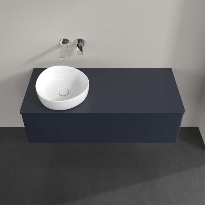 Villeroy & Boch Antao Waschbeckenunterschrank, 120 x 36 cm, 1 Auszug mit LED-Licht, Front ohne Struktur, mit Hahnloch, für Waschtisch links