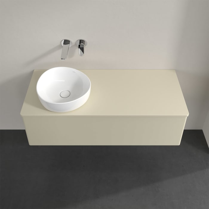 Villeroy & Boch Antao Waschbeckenunterschrank, 120 x 36 cm, 1 Auszug mit LED-Licht, Front ohne Struktur, mit Hahnloch, für Waschtisch links