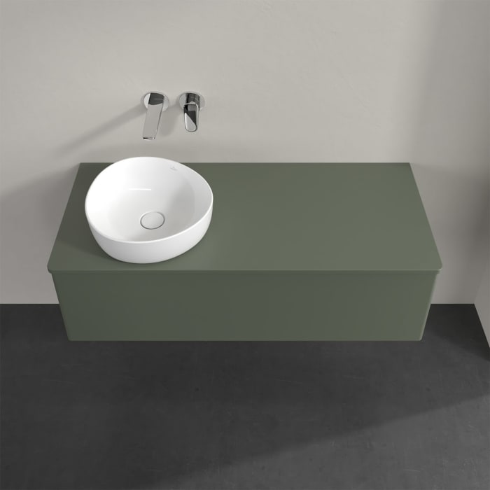 Villeroy & Boch Antao Waschbeckenunterschrank, 120 x 36 cm, 1 Auszug mit LED-Licht, Front ohne Struktur, mit Hahnloch, für Waschtisch links