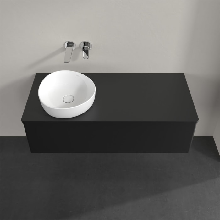 Villeroy & Boch Antao Waschbeckenunterschrank, 120 x 36 cm, 1 Auszug mit LED-Licht, Front ohne Struktur, mit Hahnloch, für Waschtisch links