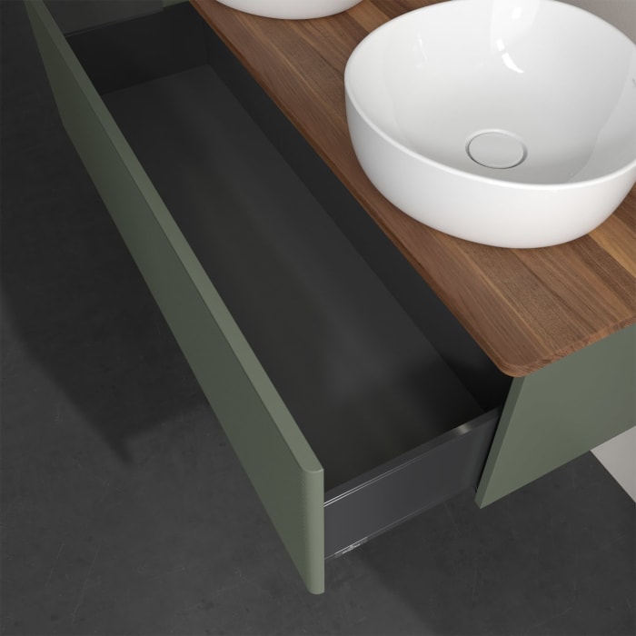 Villeroy & Boch Antao Waschbeckenunterschrank, 120 x 36 cm, 1 Auszug mit LED-Licht, Front mit Struktur, ohne Hahnloch, für Waschtisch links und rechts