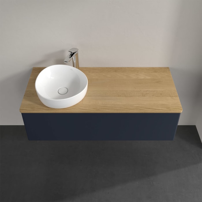 Villeroy & Boch Antao Waschbeckenunterschrank, 120 x 36 cm, 1 Auszug mit LED-Licht, Front ohne Struktur, mit Hahnloch, für Waschtisch links