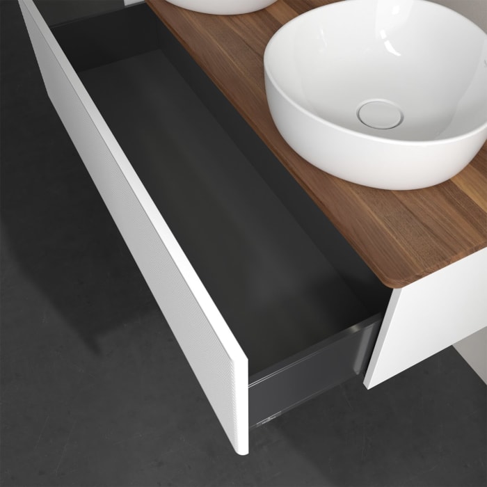 Villeroy & Boch Antao Waschbeckenunterschrank, 120 x 36 cm, 1 Auszug mit LED-Licht, Front mit Struktur, ohne Hahnloch, für Waschtisch links und rechts