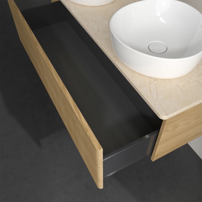 Villeroy & Boch Antao Waschbeckenunterschrank, 120 x 36 cm, 1 Auszug mit LED-Licht, Front mit Struktur, ohne Hahnloch, für Waschtisch links und rechts