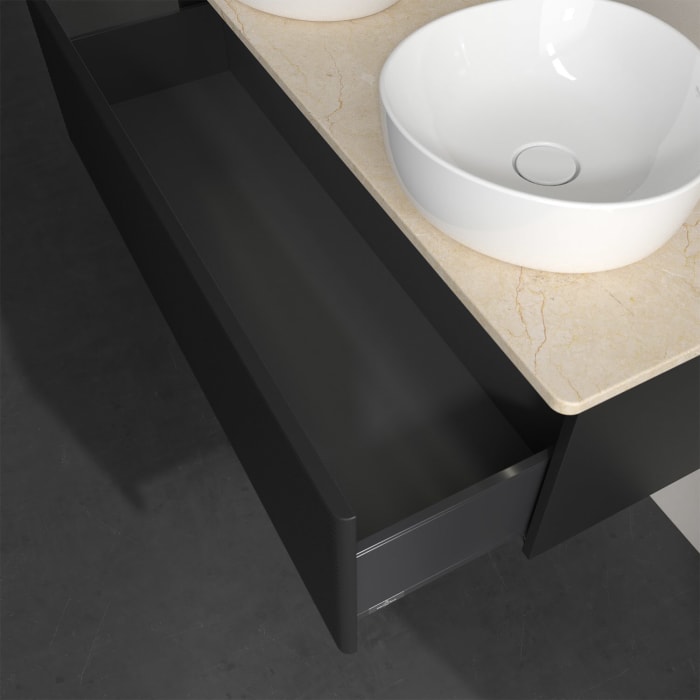 Villeroy & Boch Antao Waschbeckenunterschrank, 120 x 36 cm, 1 Auszug mit LED-Licht, Front mit Struktur, ohne Hahnloch, für Waschtisch links und rechts