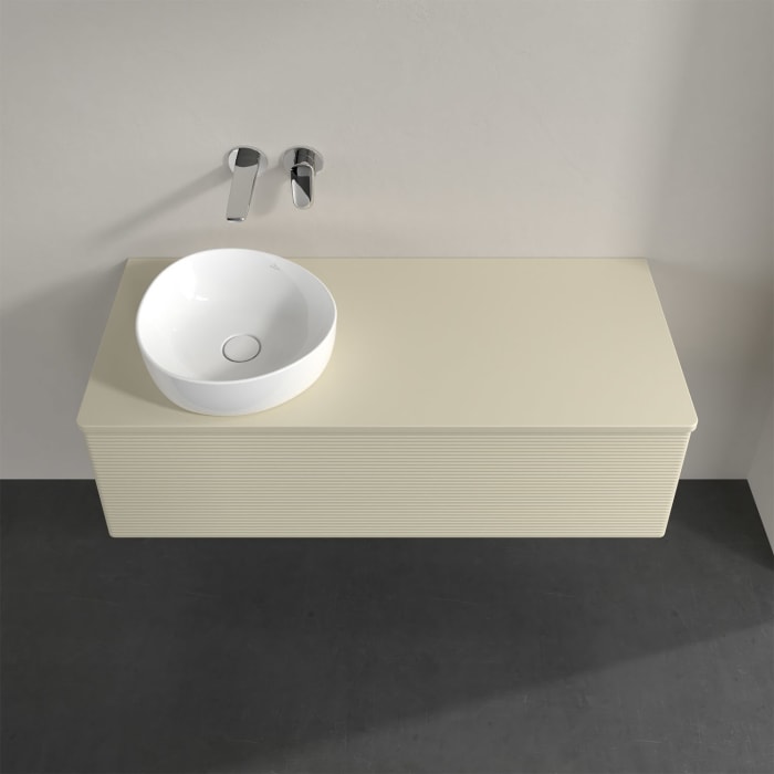 Villeroy & Boch Antao Waschbeckenunterschrank, 120 x 36 cm, 1 Auszug mit LED-Licht, Front mit Struktur, ohne Hahnloch, für Waschtisch links