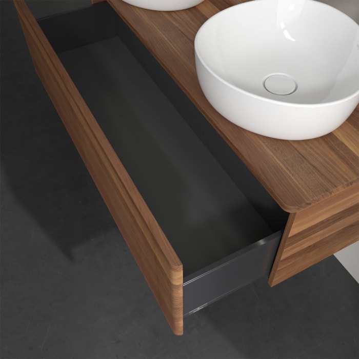 Villeroy & Boch Antao Waschbeckenunterschrank, 120 x 36 cm, 1 Auszug mit LED-Licht, Front mit Struktur, mit Hahnloch, für Waschtisch links und rechts