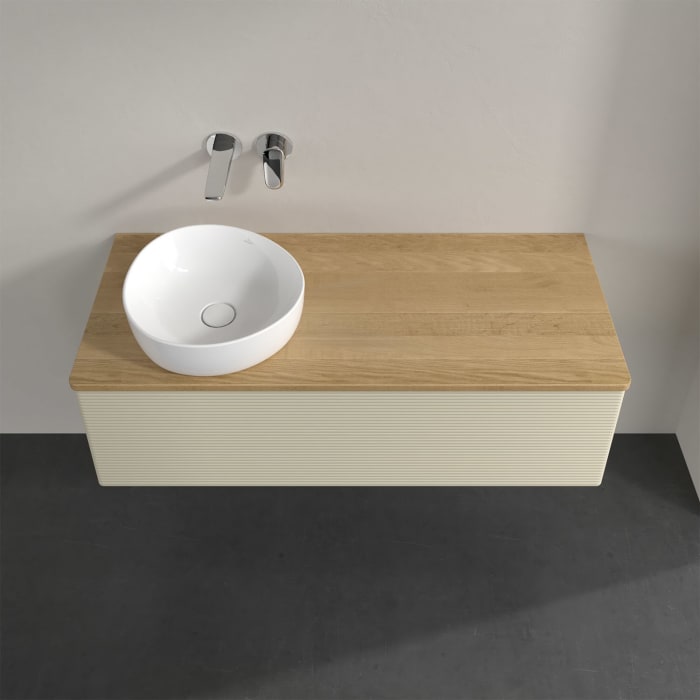 Villeroy & Boch Antao Waschbeckenunterschrank, 120 x 36 cm, 1 Auszug mit LED-Licht, Front mit Struktur, ohne Hahnloch, für Waschtisch links