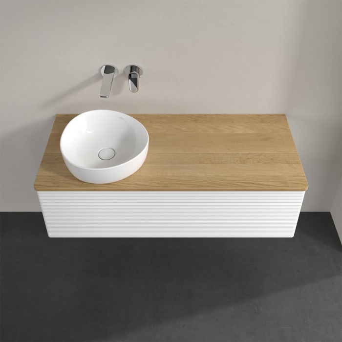 Villeroy & Boch Antao Waschbeckenunterschrank, 120 x 36 cm, 1 Auszug mit LED-Licht, Front mit Struktur, ohne Hahnloch, für Waschtisch links