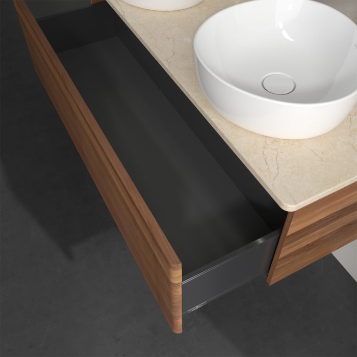 Villeroy & Boch Antao Waschbeckenunterschrank, 120 x 36 cm, 1 Auszug mit LED-Licht, Front mit Struktur, mit Hahnloch, für Waschtisch links und rechts