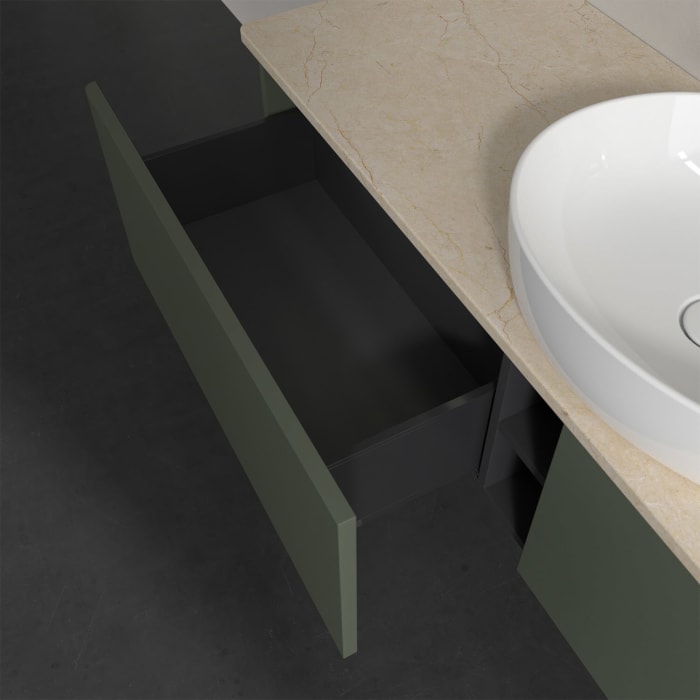 Villeroy & Boch Antao Waschbeckenunterschrank, 160 x 36 cm, 2 Auszüge mit LED-Licht, Front ohne Struktur, ohne Hahnloch, für Waschtisch mittig