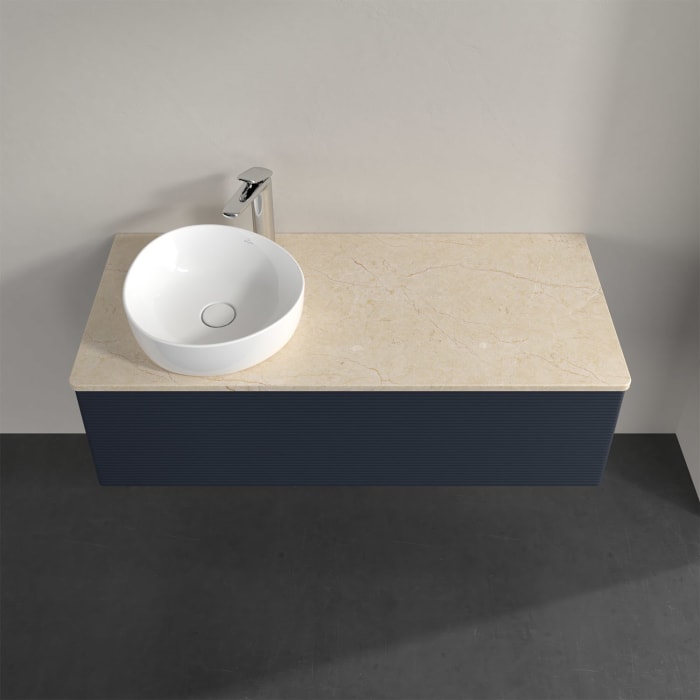 Villeroy & Boch Antao Waschbeckenunterschrank, 120 x 36 cm, 1 Auszug mit LED-Licht, Front mit Struktur, mit Hahnloch, für Waschtisch links